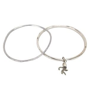 Set of 2 Silver Bangle Bracelet